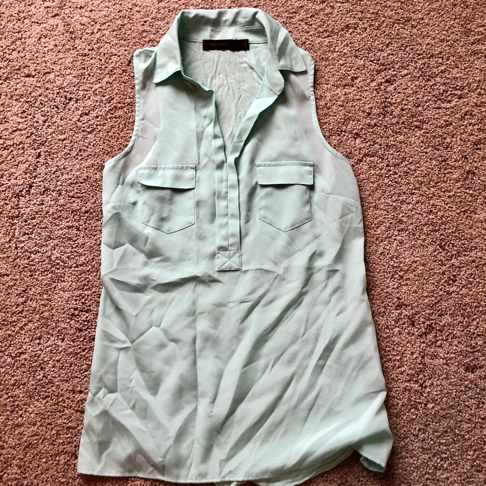 Seafoam green sheer sleeveless blouse